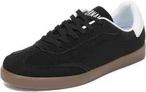 Bernal Women's Fashion Sneakers Flat Low-Top Lace-Up Comfortable Casual Tennis Sneakers Walking Travel Shoes Dress Sneakers (Black White 10)