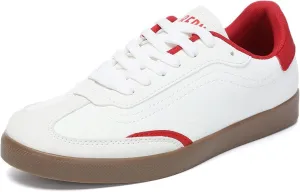 Bernal Women's Fashion Sneakers Flat Low-Top Lace-Up Comfortable Casual Tennis Sneakers Walking Travel Shoes Dress Sneakers (White Red 10.5)