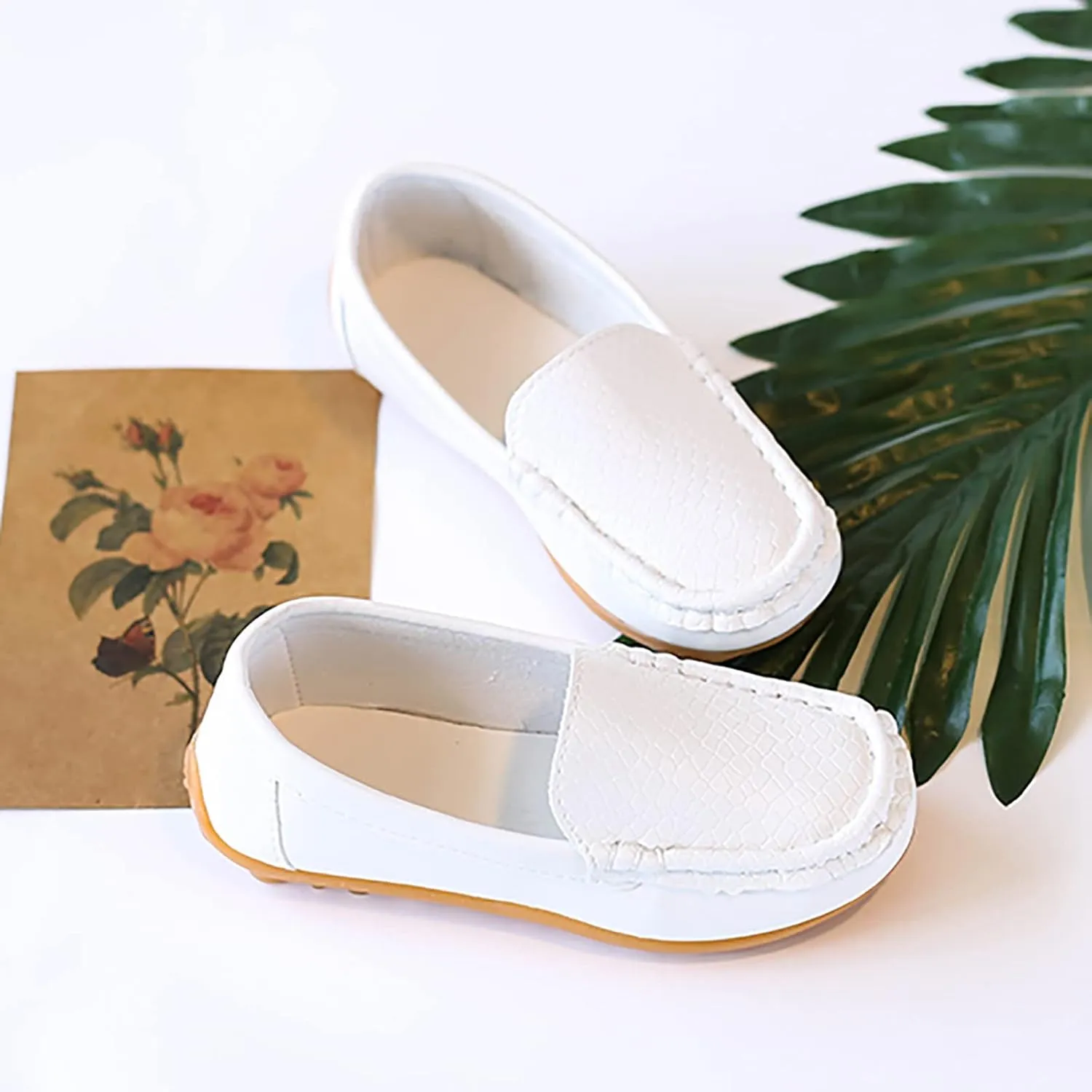 Boys Girls Loafers Casual Slip-On Moccasin Boat Dress Shoes Toddlers Kids Casual Shoes Formal Shoes Leather Flats