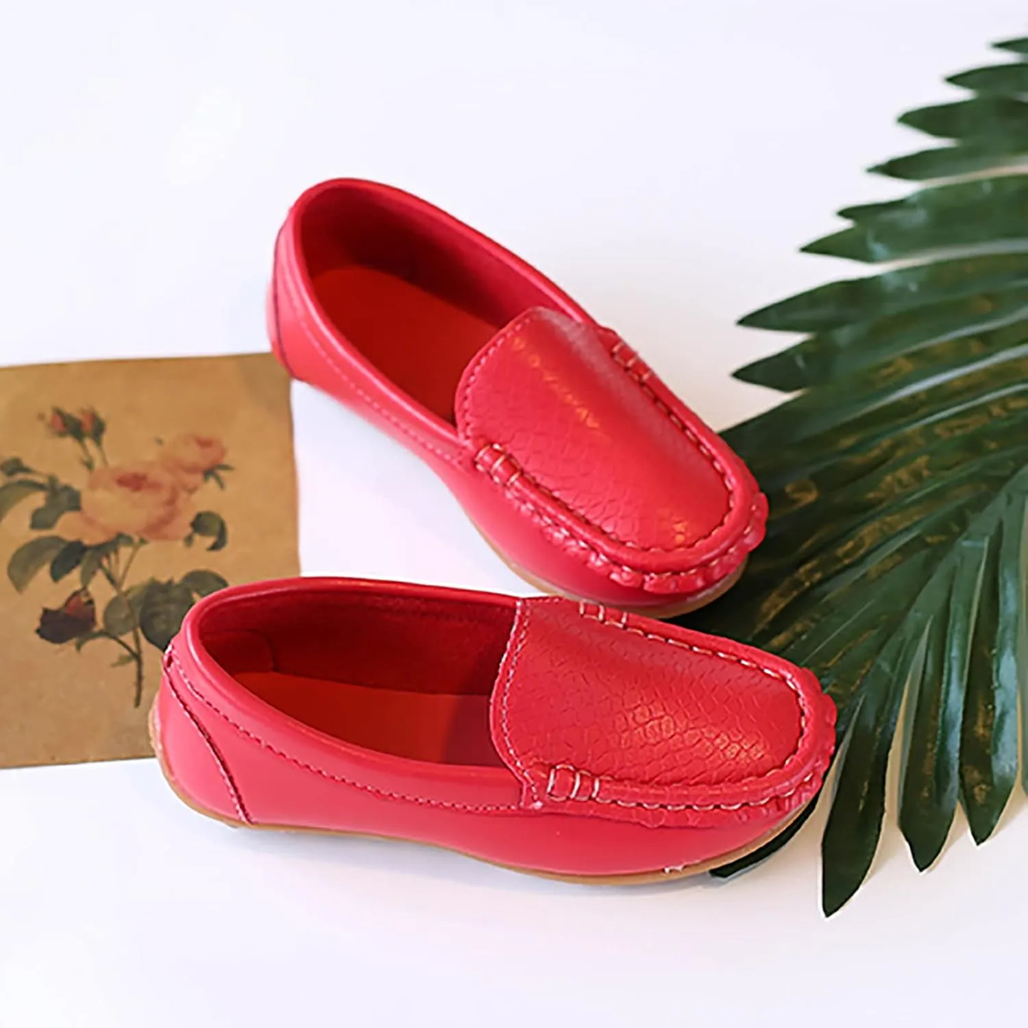 Boys Girls Loafers Casual Slip-On Moccasin Boat Dress Shoes Toddlers Kids Casual Shoes Formal Shoes Leather Flats