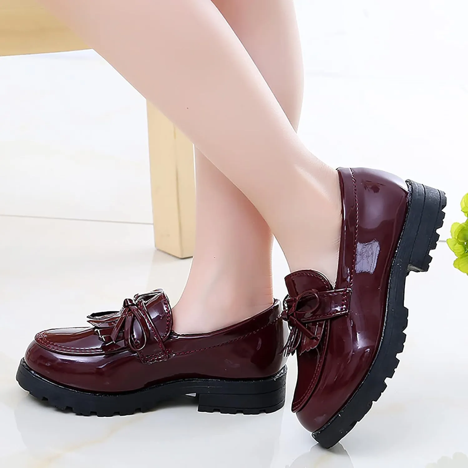 Boys Slip on Shoe Girls Slip On Leather Loafer Tassel Bow Flats School Dress Shoes for Girls and 1 Boys