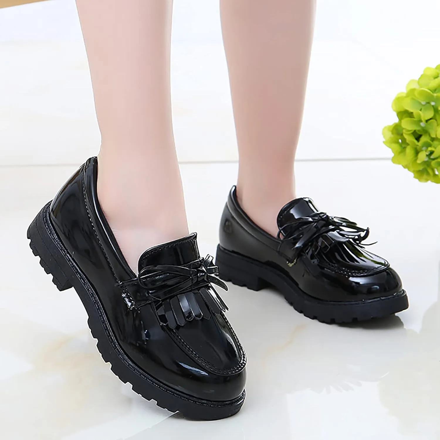 Boys Slip on Shoe Girls Slip On Leather Loafer Tassel Bow Flats School Dress Shoes for Girls and 1 Boys