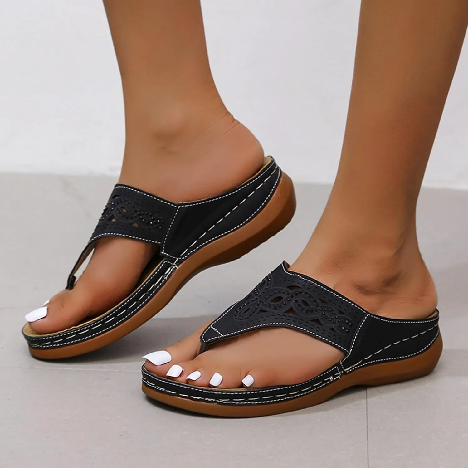 Breathable Mesh Hollow Sports Sandals Non-Slip 2024 New Womens Wedge Orthopedic Flip-Flops Summer Casual Sandals Open Toe