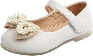 Butterfly-Knot Single Princess Leather Shoes for Toddler Infant Kids Girl Pearl Ankle Strap Dress Ballet Flat Shoes
