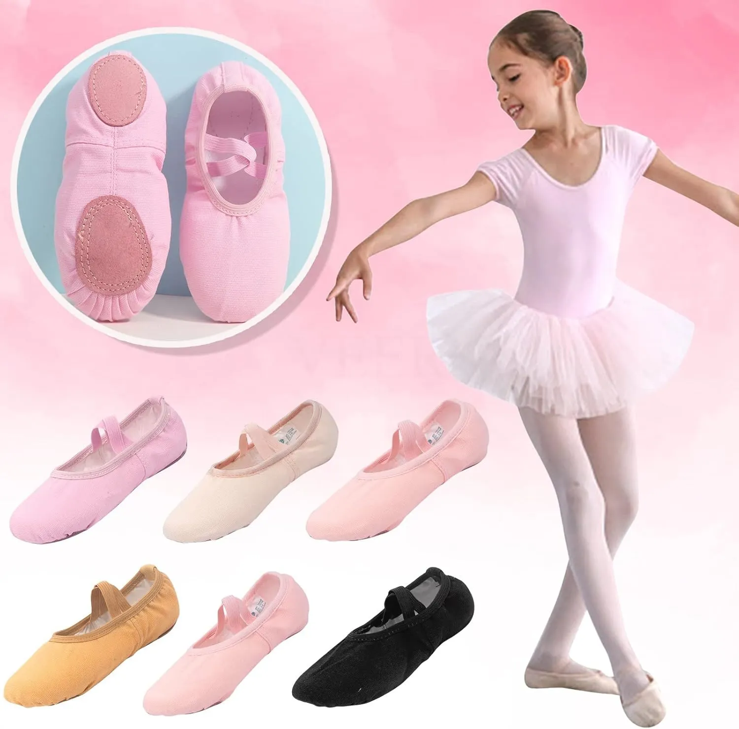 Canvas Ballet Shoes for Girls Toddler Kids Dance Practice Slippers Split Soft Elastic Laces Yoga Flat Shoes