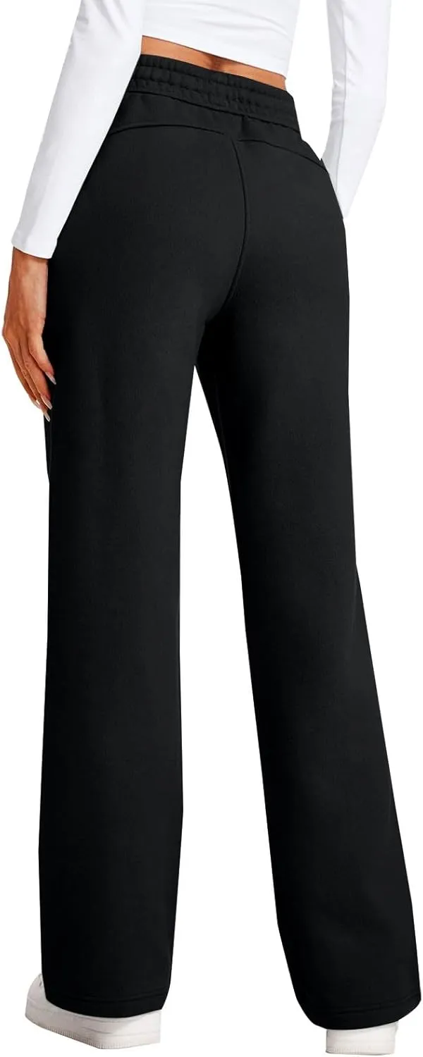 Casual High Waist Drawstring Straight Leg Trousers Loose Fit Comfy Workout Athletic Yoga Pants with Pockets for Women