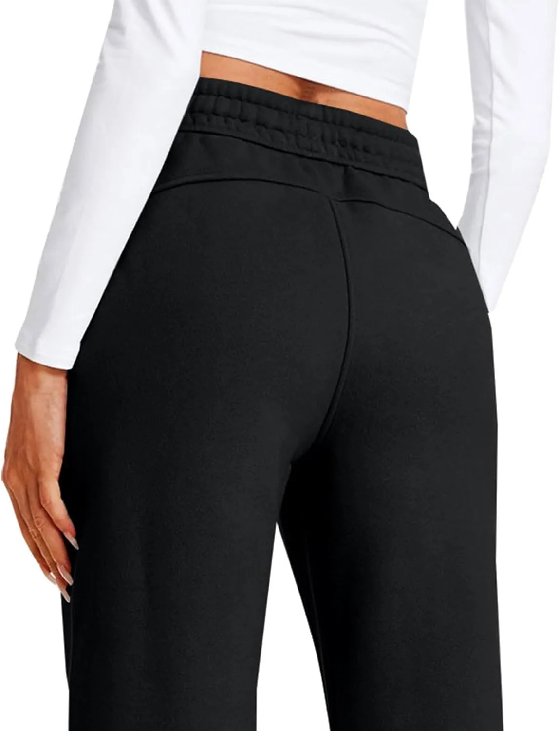 Casual High Waist Drawstring Straight Leg Trousers Loose Fit Comfy Workout Athletic Yoga Pants with Pockets for Women