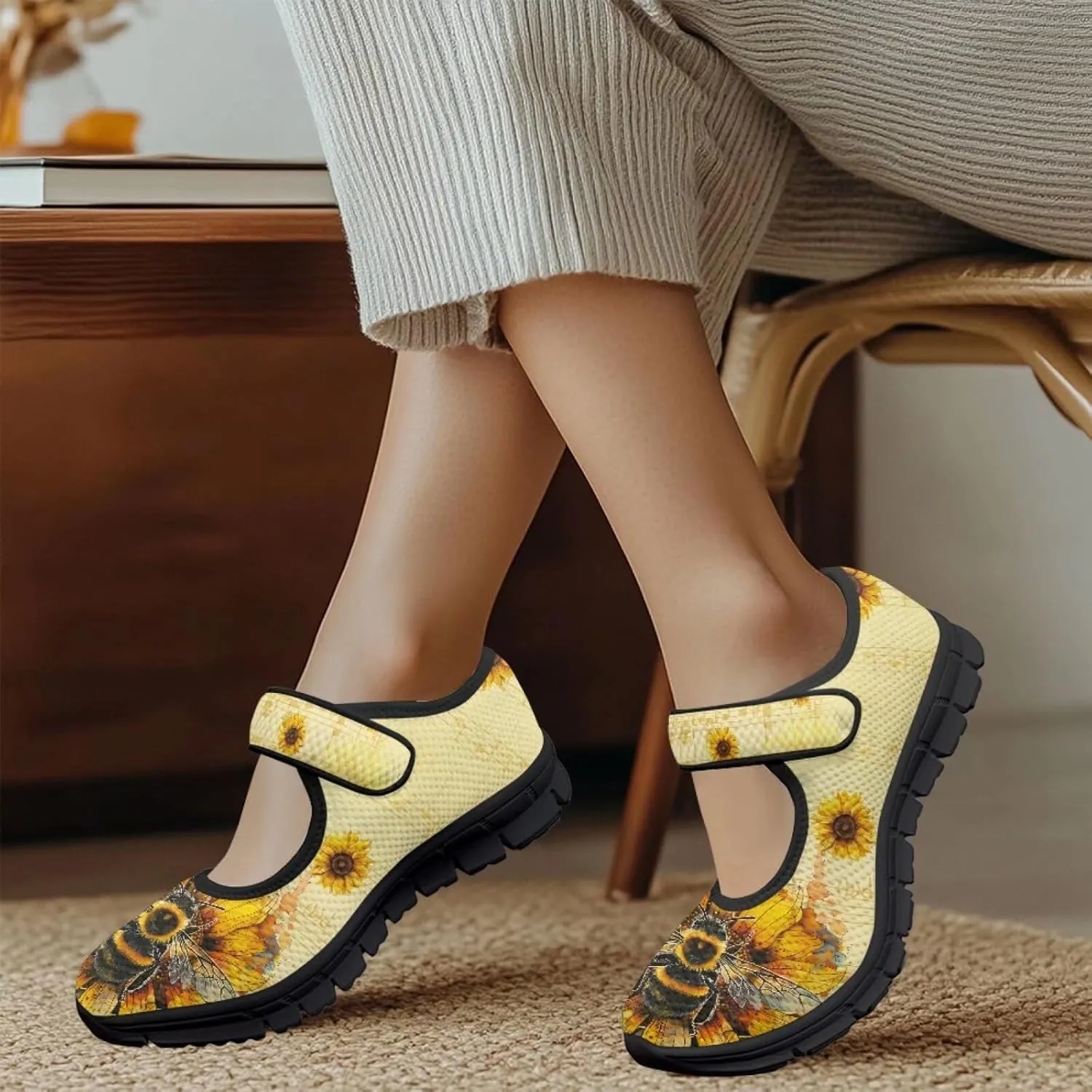 chaqlin Women Flat Shoes Non Slip Sneakers Mary Jane Comfortable Mesh Walking Tennis Shoe Wide Toe Zero Drop Athletic Strap Sneaker