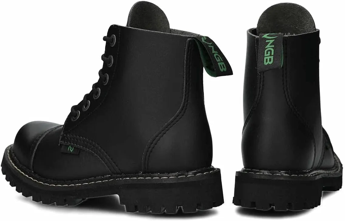 Charley - Women's vegan leather combat boot (black, 6 eyelets, steel toe)