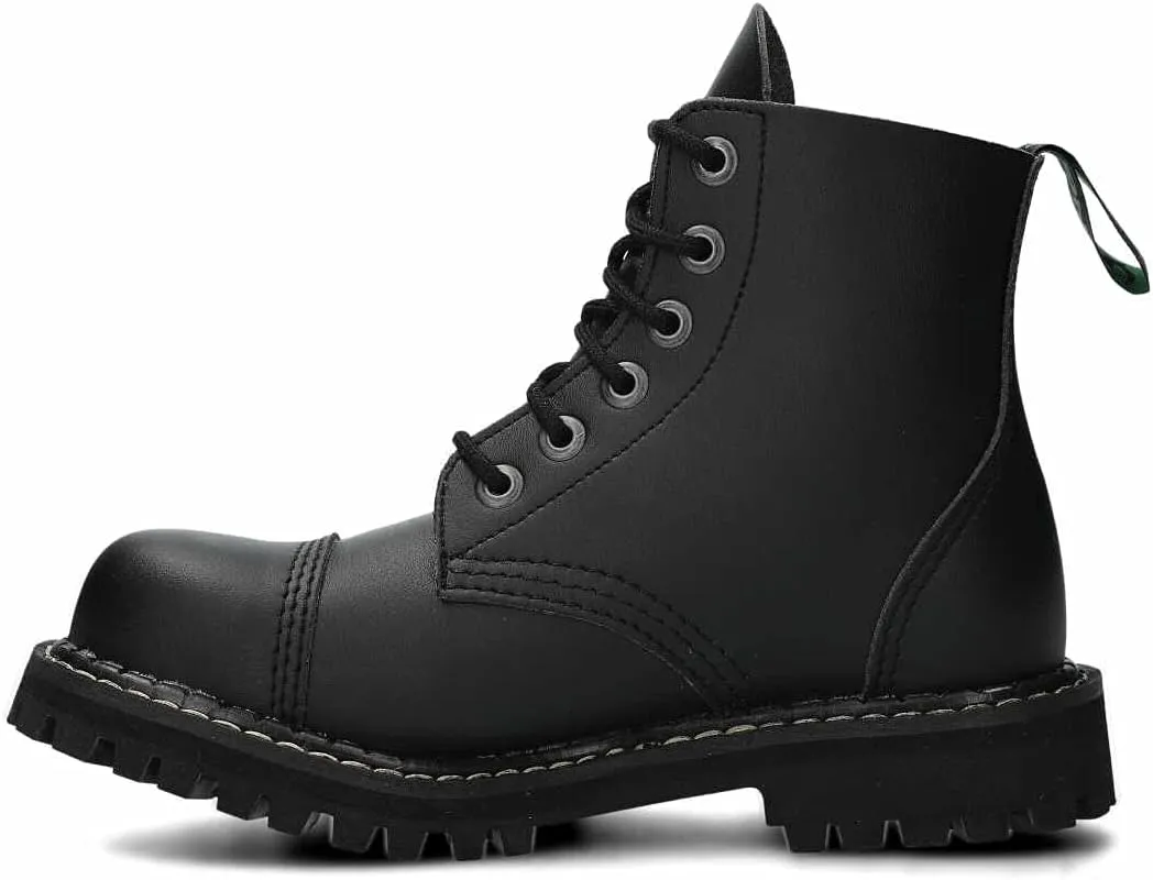 Charley - Women's vegan leather combat boot (black, 6 eyelets, steel toe)
