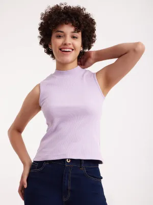 Cotton Sleeveless Rib Tee - Lilac