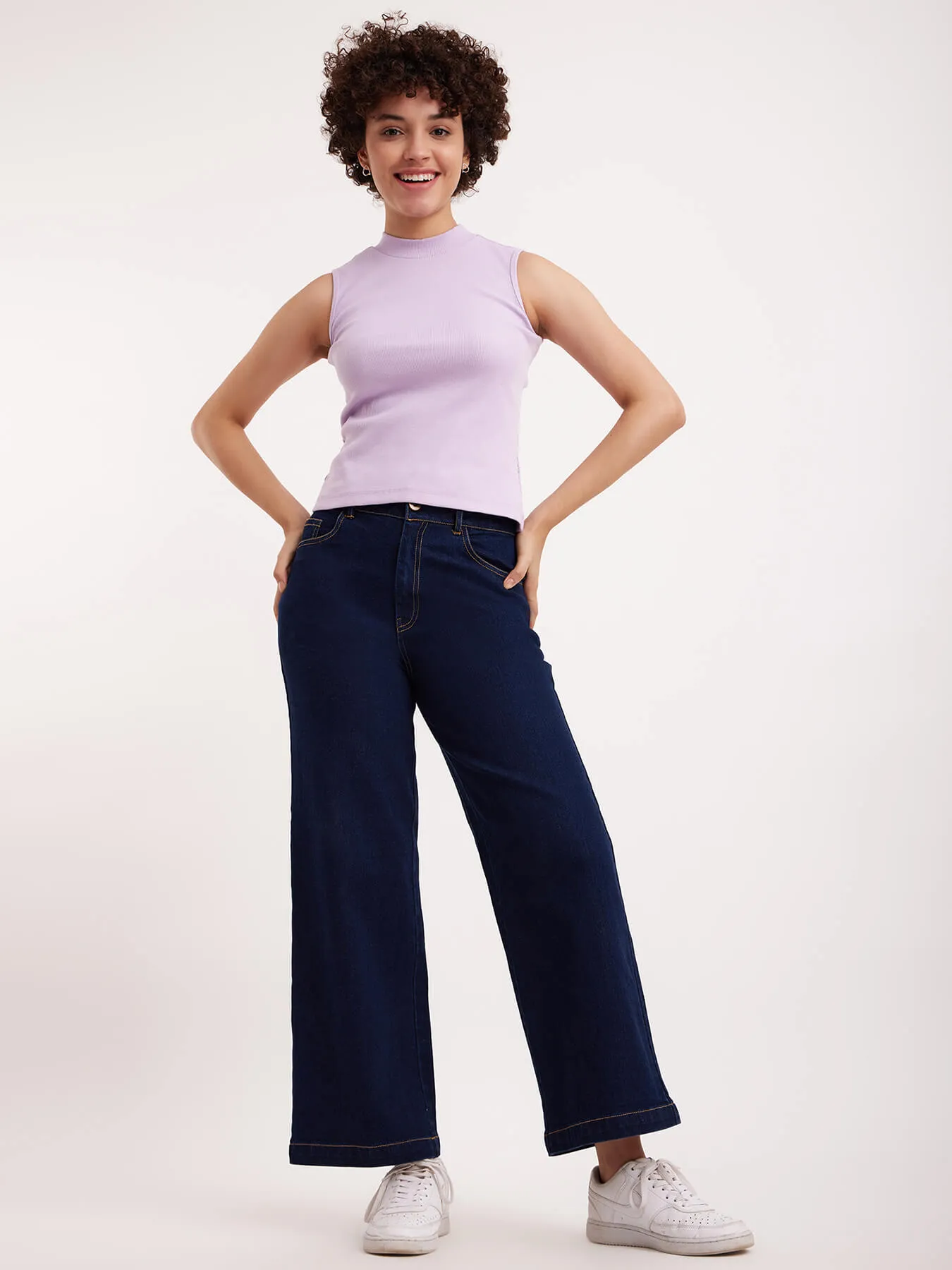 Cotton Sleeveless Rib Tee - Lilac