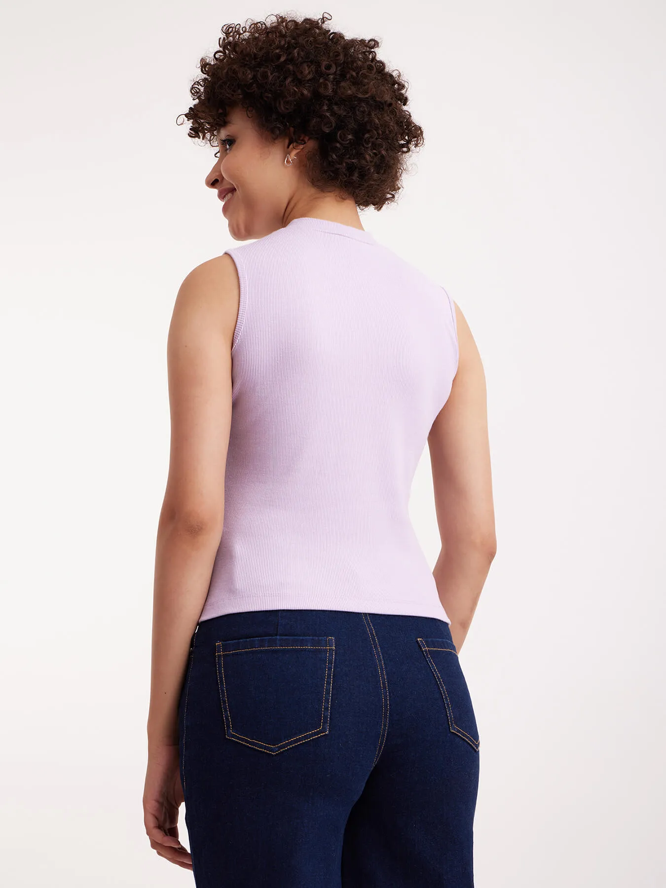 Cotton Sleeveless Rib Tee - Lilac