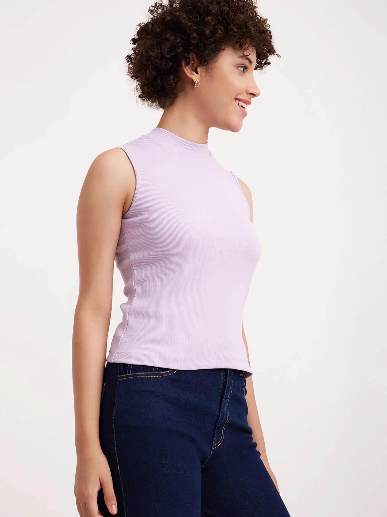 Cotton Sleeveless Rib Tee - Lilac
