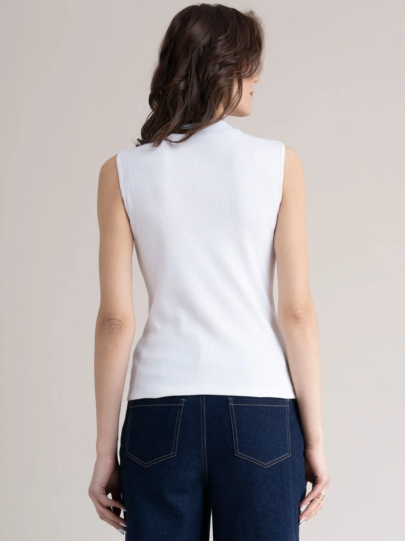 Cotton Sleeveless Rib Tee - White