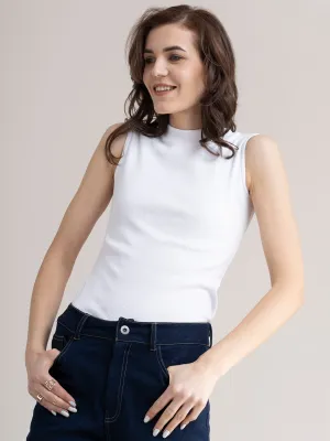 Cotton Sleeveless Rib Tee - White