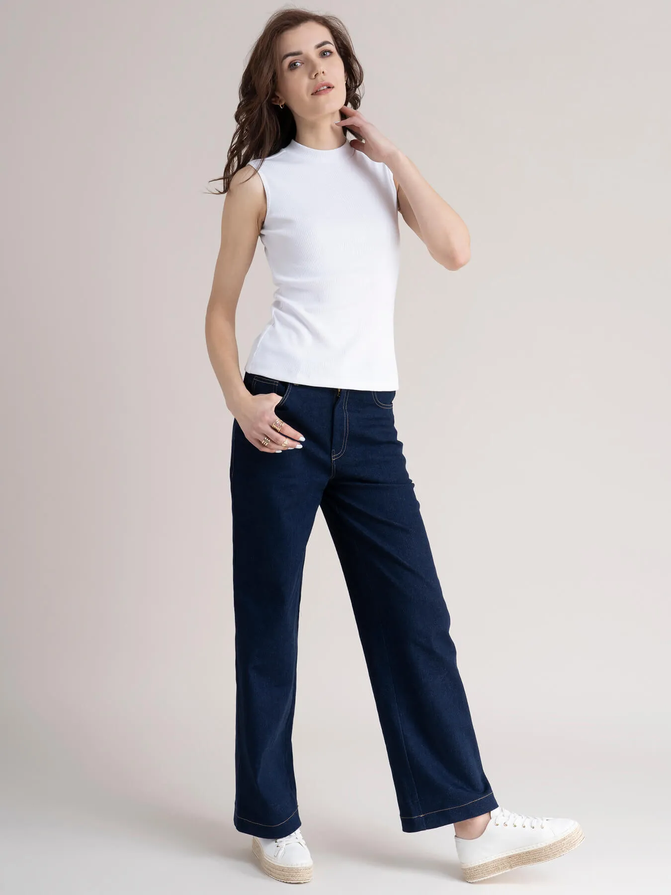 Cotton Sleeveless Rib Tee - White