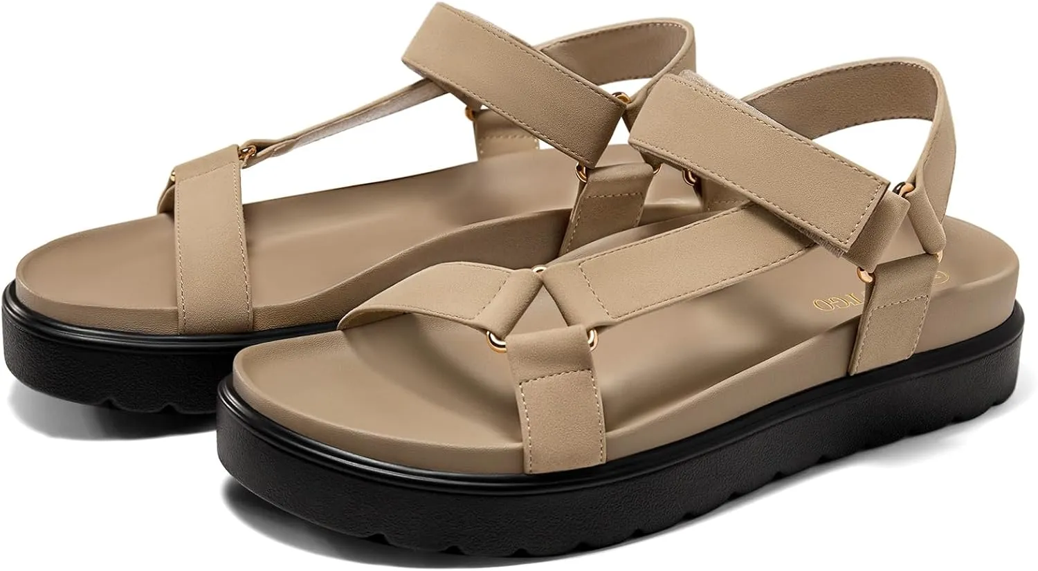 Coutgo Womens Platform Sandals Comfortable Arch Support Footbed Adjustable Ankle Strap Summer Beach Flat Sandals