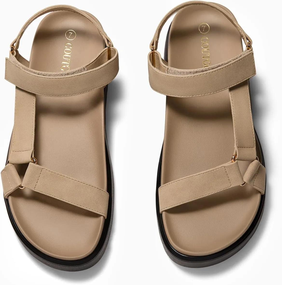 Coutgo Womens Platform Sandals Comfortable Arch Support Footbed Adjustable Ankle Strap Summer Beach Flat Sandals