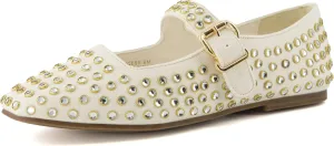 CUSHIONAIRE Princess Womens Bling Studded Mary Jane Flats  Elegant Buckle Strap Shoes with Memory Foam