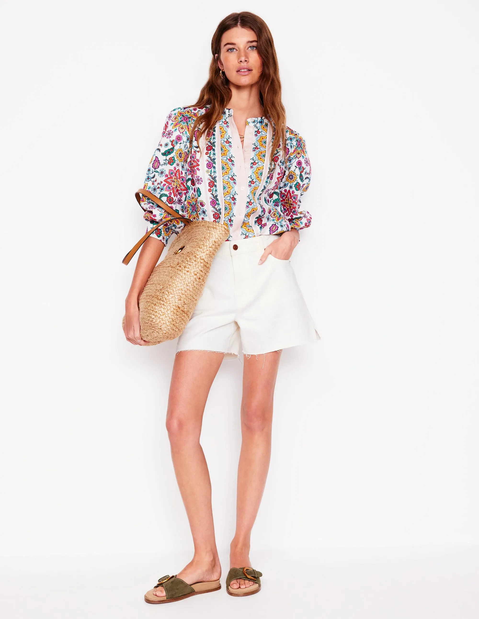 Cut Off Denim Shorts-White