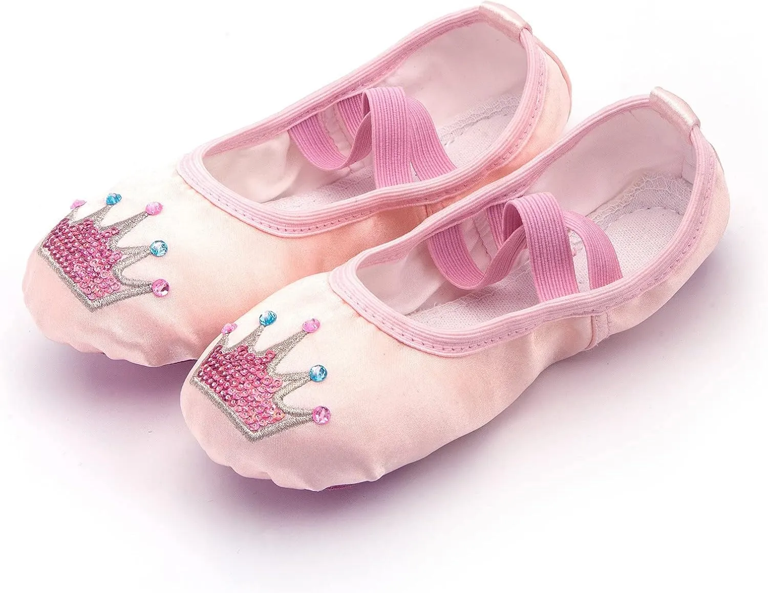 Cute Ballet Shoes for Girls Crown Sequin Satin Dance Practice Slippers Split Soft Flat Shoes Sneakers