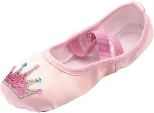 Cute Ballet Shoes for Girls Crown Sequin Satin Dance Practice Slippers Split Soft Flat Shoes Sneakers