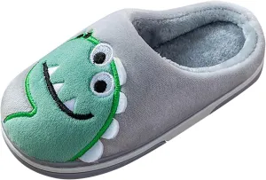 Cute Dinosaur Fuzzy Slippers for Boys Girls Kids Memory Foam Soft Sole Flat Shoes Toddler Cotton Cozy Indoor Slipper