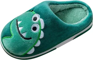 Cute Dinosaur Fuzzy Slippers for Boys Girls Kids Memory Foam Soft Sole Flat Shoes Toddler Cotton Cozy Indoor Slipper