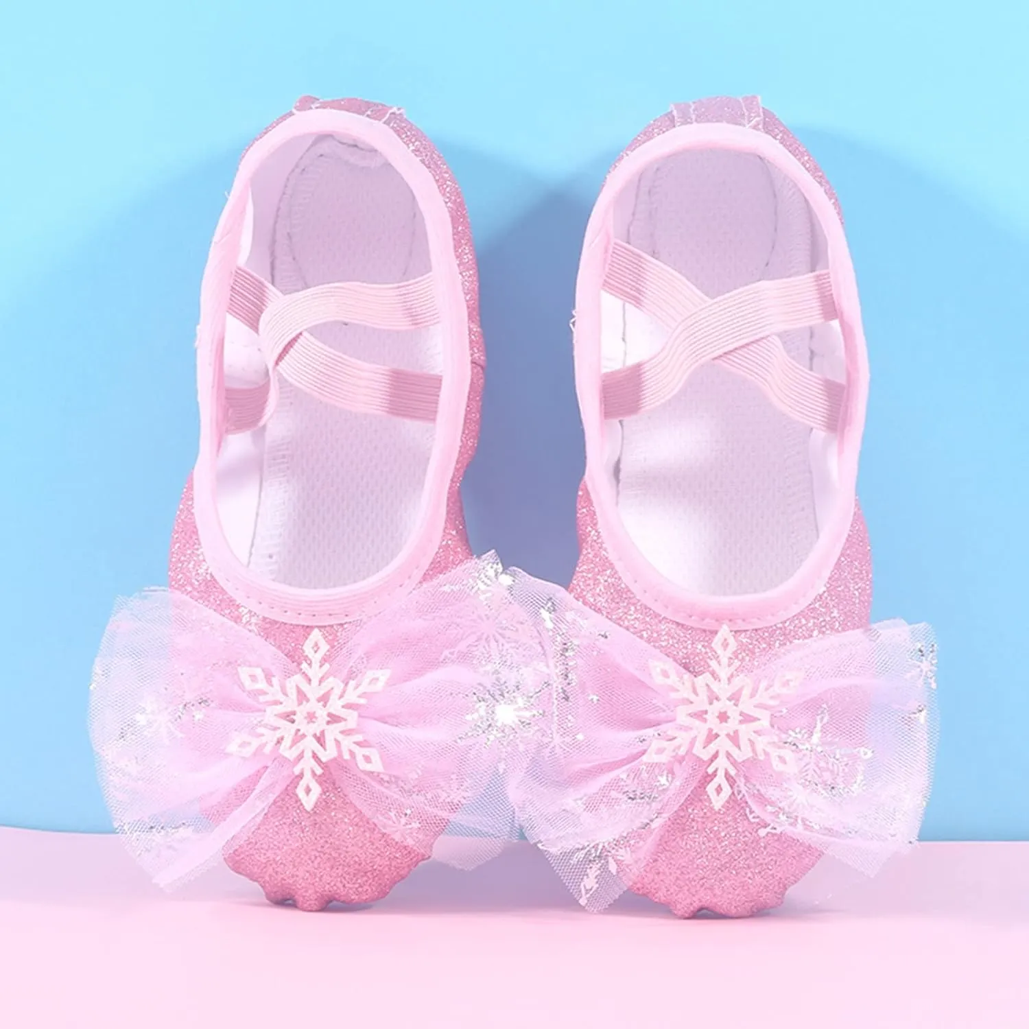 Dance Girl's Glitter Ballet Shoes for Girls Ballet Slipper with Bow Ballerina Dress Shoes Mary Jane Flat Yoga
