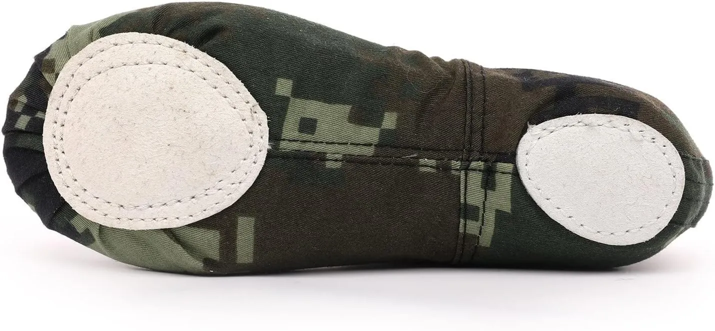 Dance Shoes for Girls Toddler Kids Canvas Ballet Slippers Trendy Camo Dancing Performance Shoes with Elastic Straps