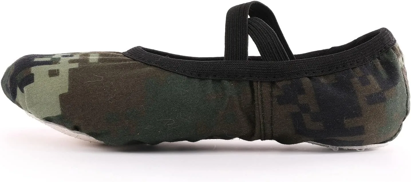 Dance Shoes for Girls Toddler Kids Canvas Ballet Slippers Trendy Camo Dancing Performance Shoes with Elastic Straps