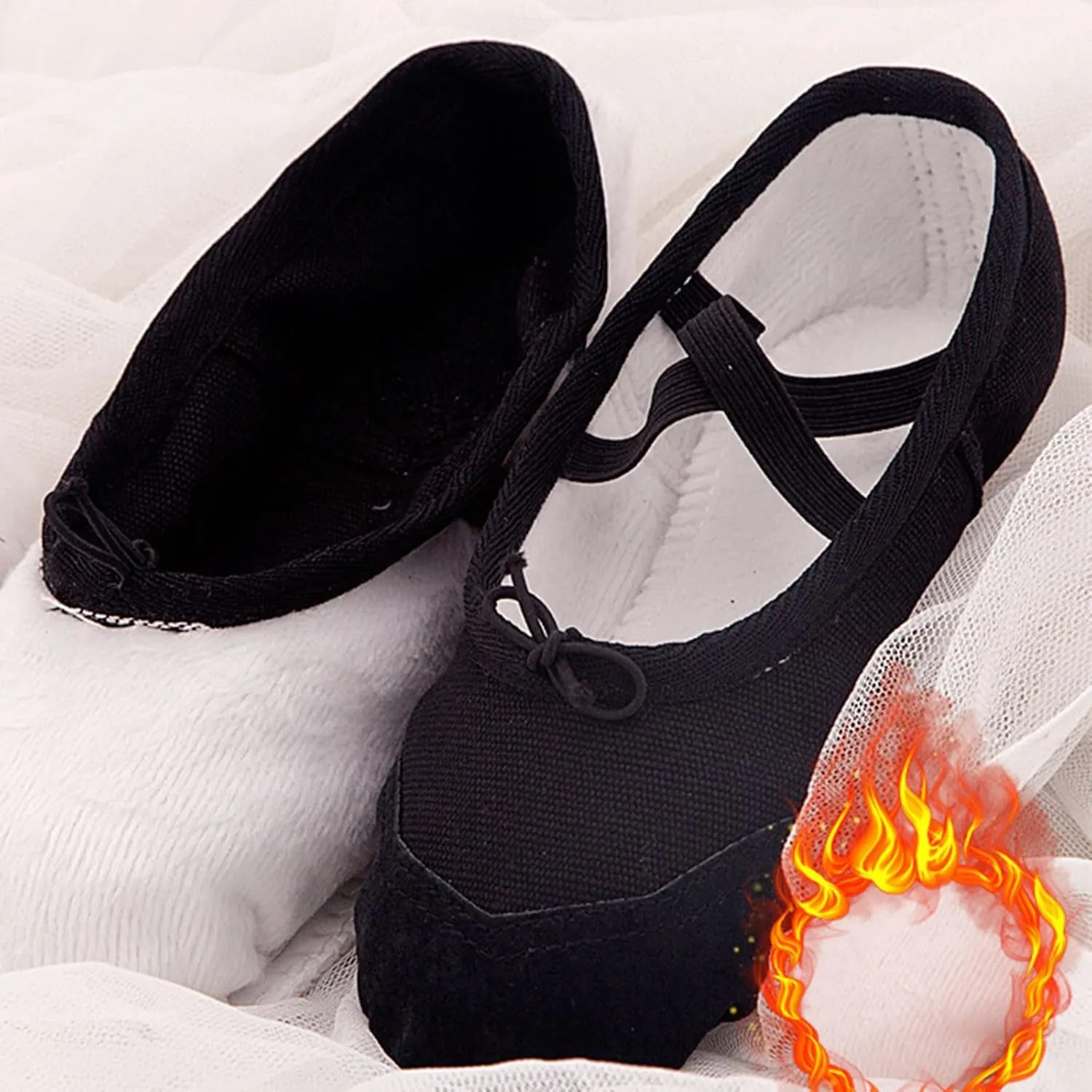 Dance Shoes for Girls Warm Canvas Ballet Slippers Color Block Solid Drawstring Bow Indoor Shoes with Elastic Straps