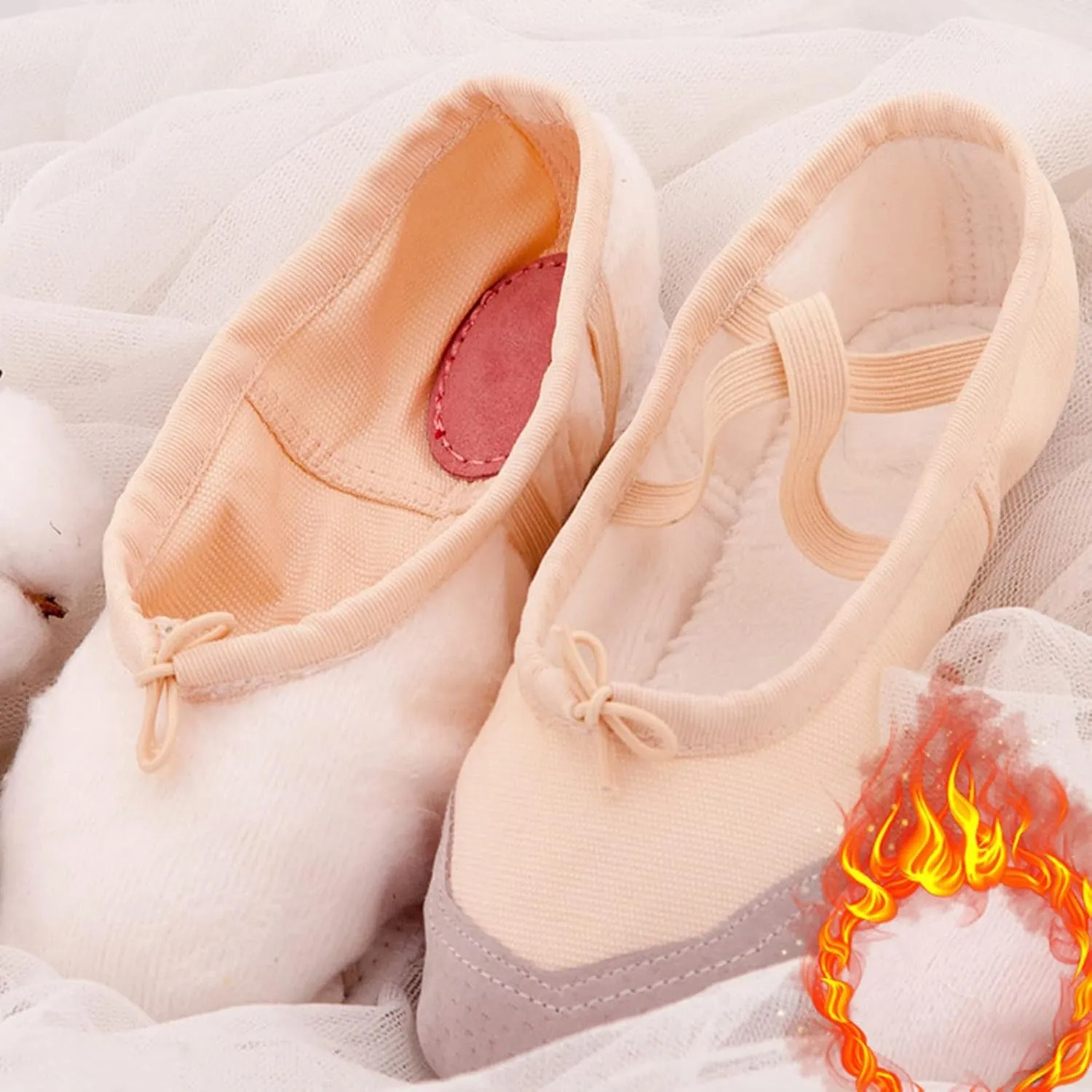 Dance Shoes for Girls Warm Canvas Ballet Slippers Color Block Solid Drawstring Bow Indoor Shoes with Elastic Straps