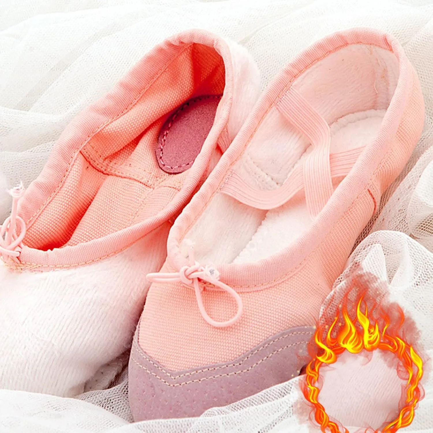 Dance Shoes for Girls Warm Canvas Ballet Slippers Color Block Solid Drawstring Bow Indoor Shoes with Elastic Straps