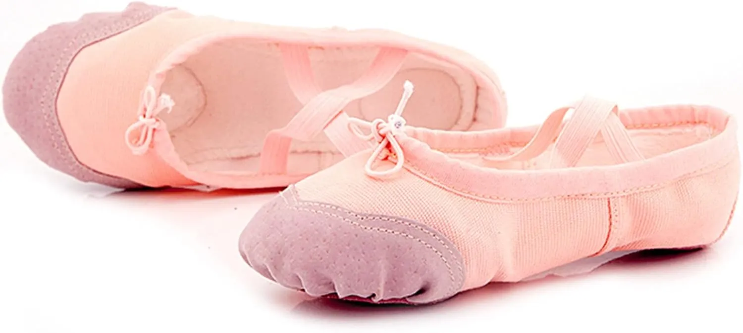 Dance Shoes for Girls Warm Canvas Ballet Slippers Color Block Solid Drawstring Bow Indoor Shoes with Elastic Straps