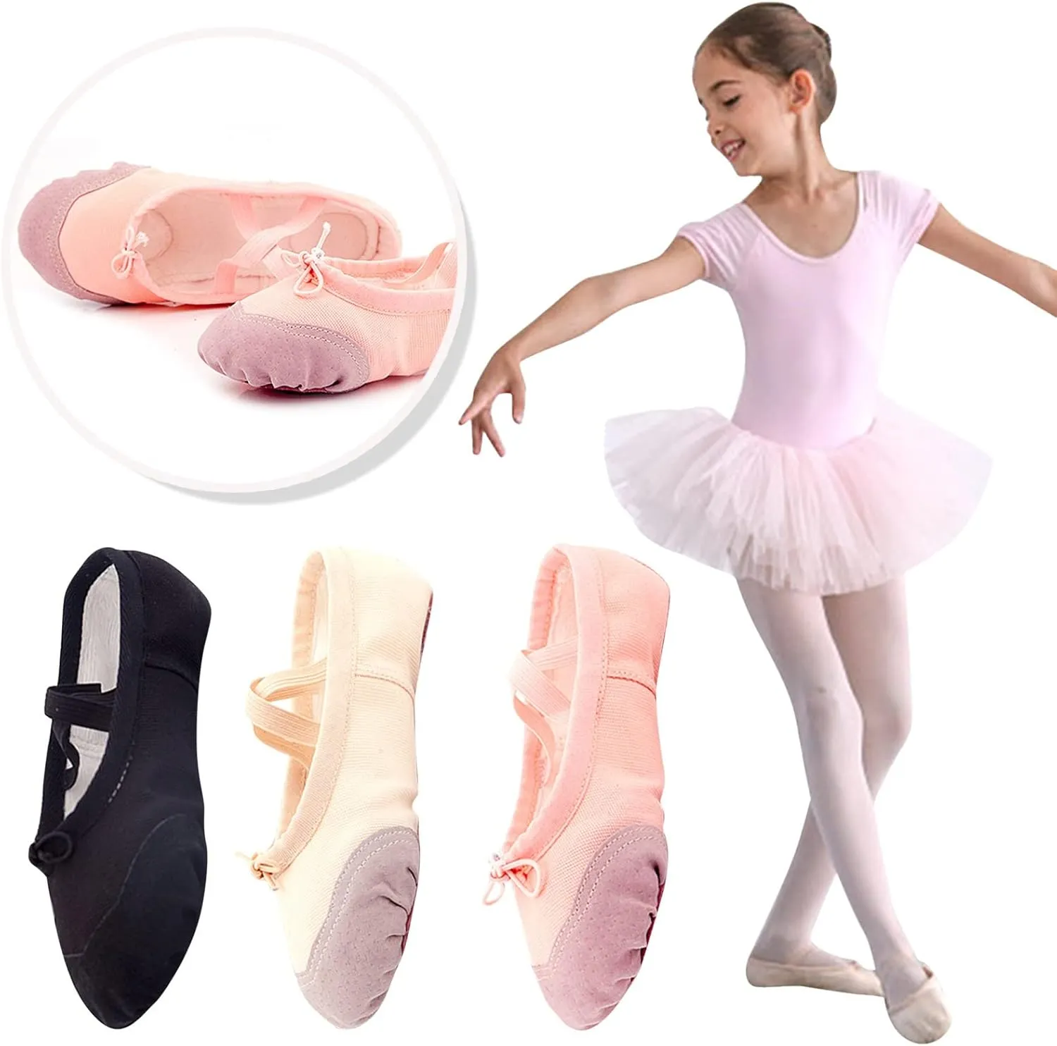 Dance Shoes for Girls Warm Canvas Ballet Slippers Color Block Solid Drawstring Bow Indoor Shoes with Elastic Straps