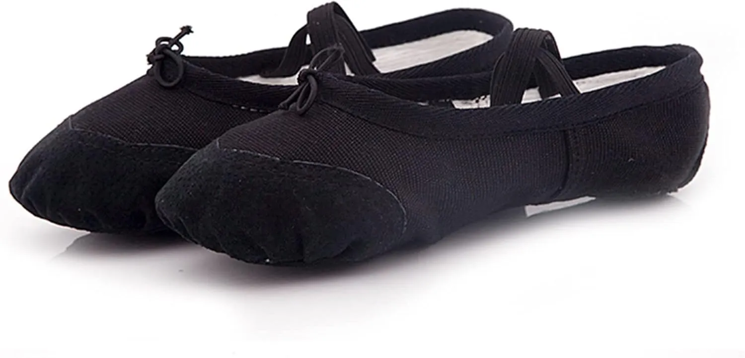 Dance Shoes for Girls Warm Canvas Ballet Slippers Color Block Solid Drawstring Bow Indoor Shoes with Elastic Straps
