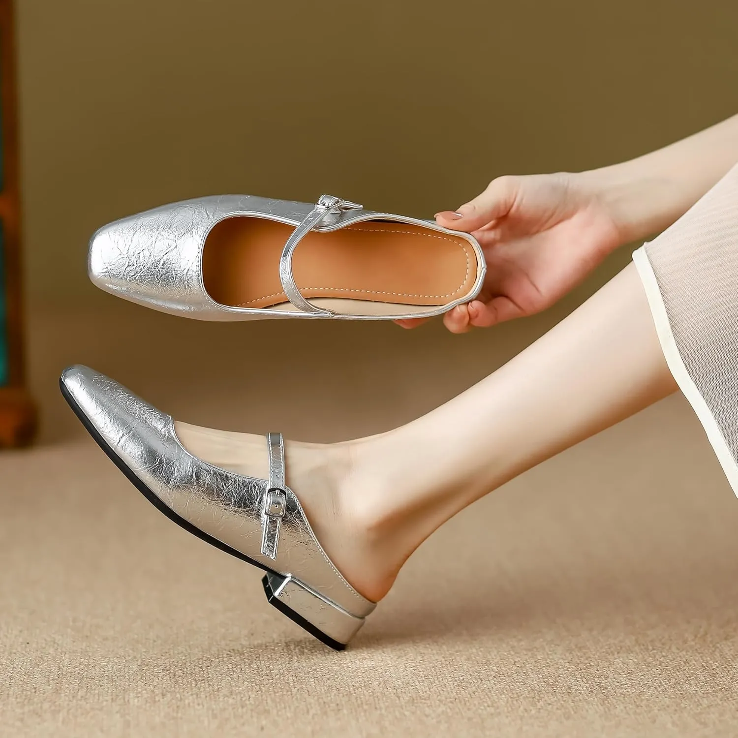 Dear Time Women's Closed Toe Mary Jane Backless Flats Slip-on Mules Casual Comfortable Shoes