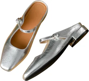 Dear Time Women's Closed Toe Mary Jane Backless Flats Slip-on Mules Casual Comfortable Shoes