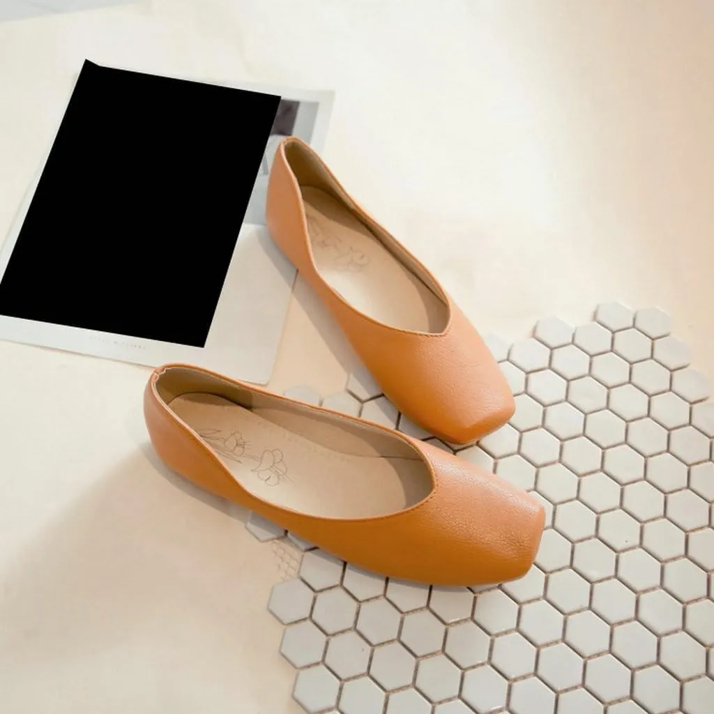 DINTAHA Square Toe Flats Closed Toe Ballet Flats Dressy Casual Slip On Ballerina Shoes