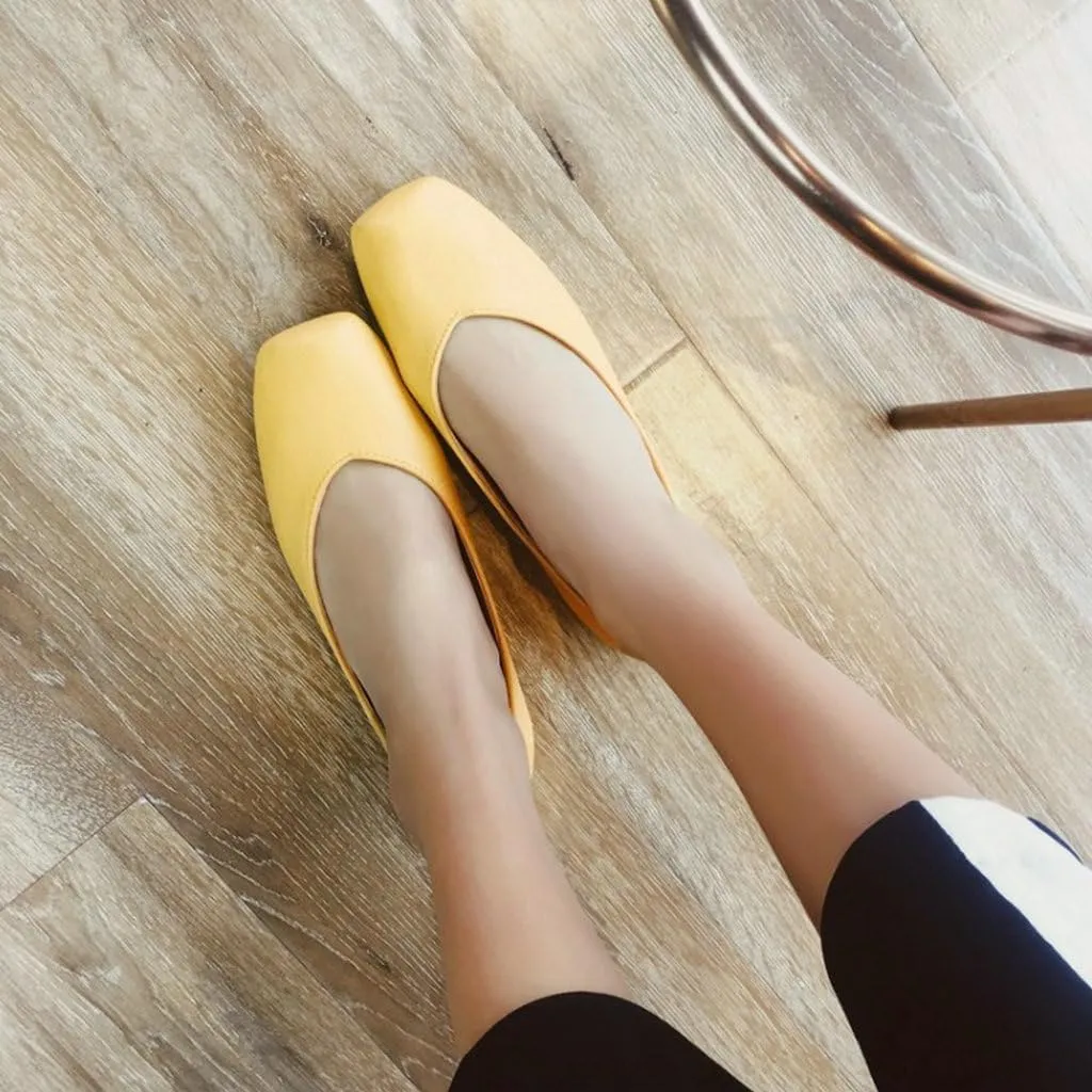 DINTAHA Square Toe Flats Closed Toe Ballet Flats Dressy Casual Slip On Ballerina Shoes