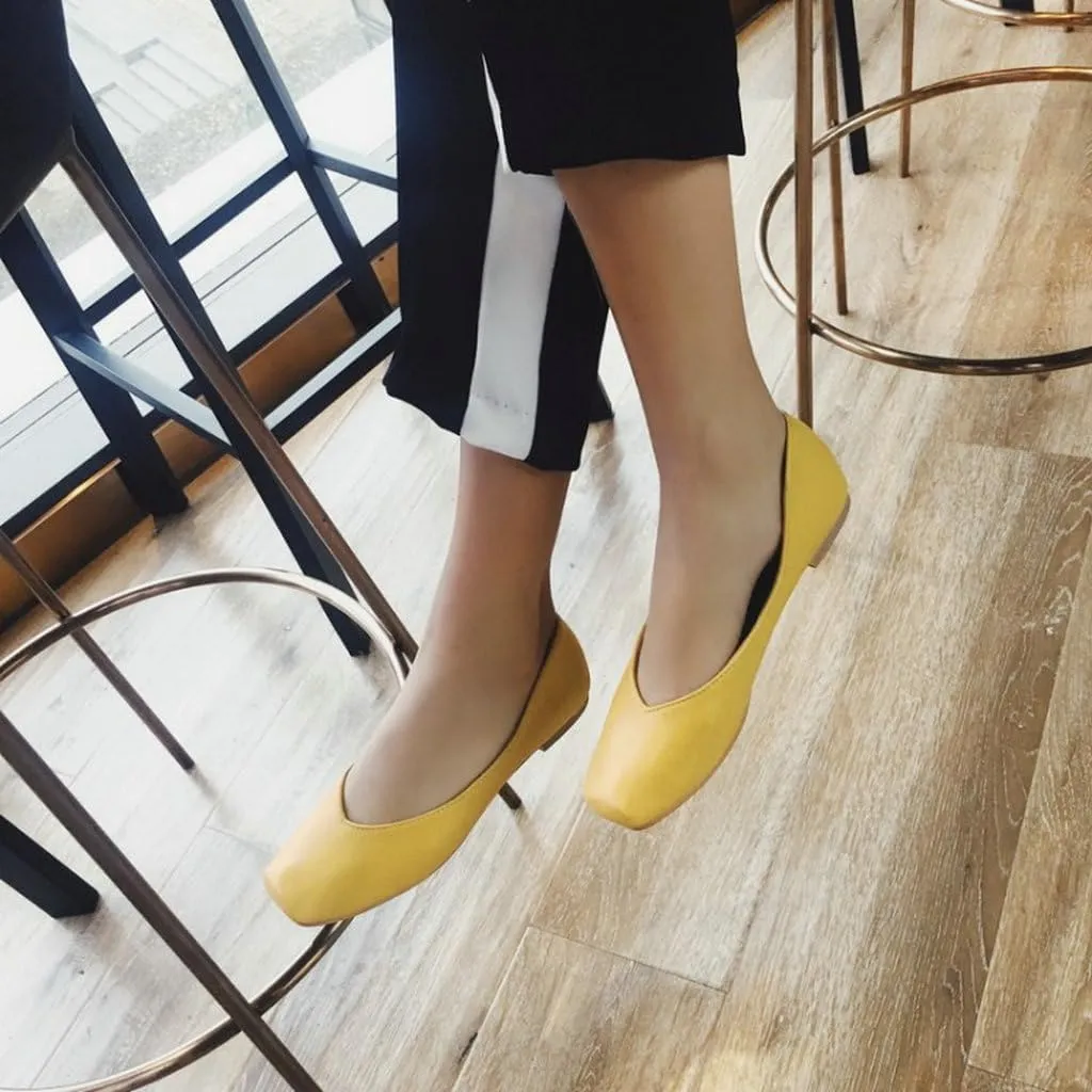 DINTAHA Square Toe Flats Closed Toe Ballet Flats Dressy Casual Slip On Ballerina Shoes