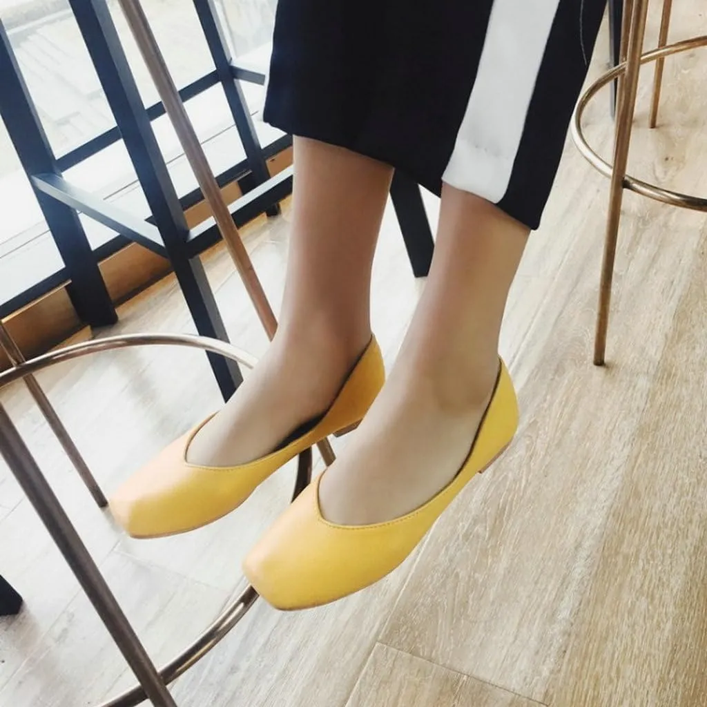DINTAHA Square Toe Flats Closed Toe Ballet Flats Dressy Casual Slip On Ballerina Shoes
