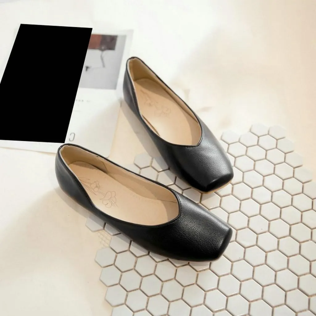 DINTAHA Square Toe Flats Closed Toe Ballet Flats Dressy Casual Slip On Ballerina Shoes