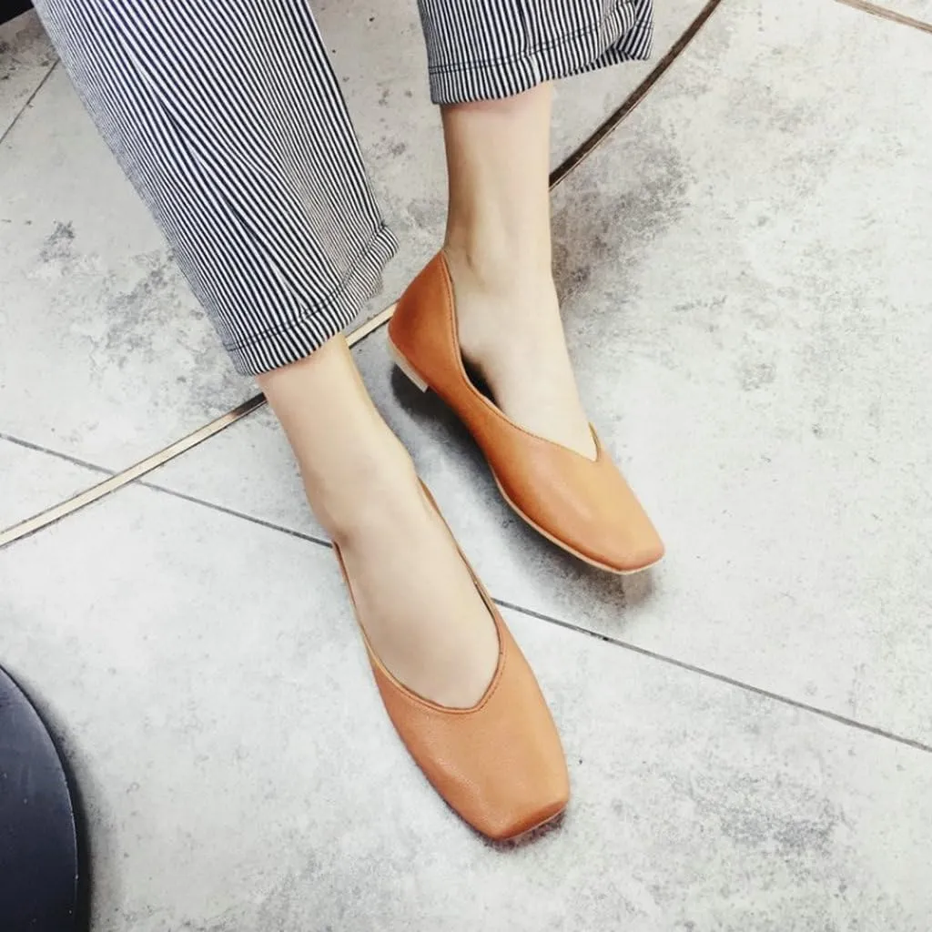 DINTAHA Square Toe Flats Closed Toe Ballet Flats Dressy Casual Slip On Ballerina Shoes