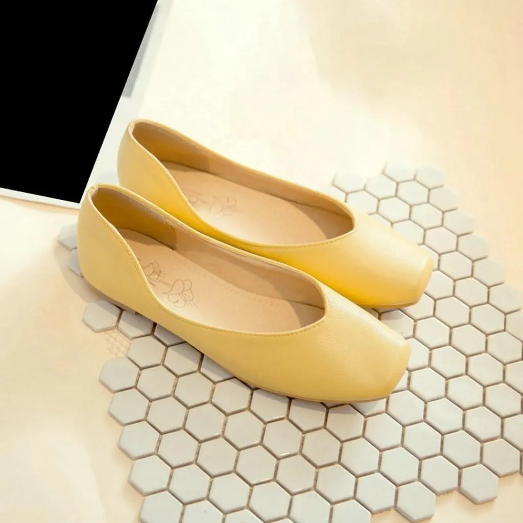 DINTAHA Square Toe Flats Closed Toe Ballet Flats Dressy Casual Slip On Ballerina Shoes