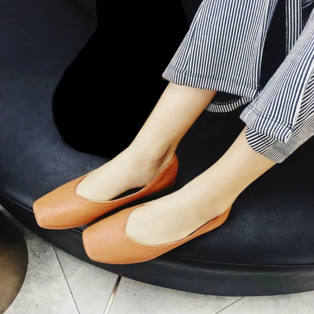 DINTAHA Square Toe Flats Closed Toe Ballet Flats Dressy Casual Slip On Ballerina Shoes