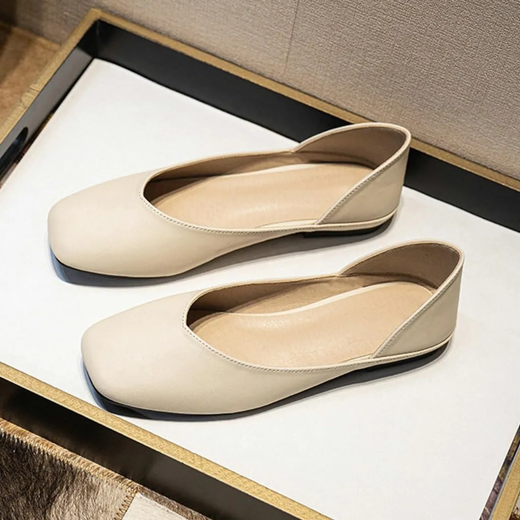 DINTAHA Square Toe Flats Closed Toe Ballet Flats Dressy Casual Slip On Ballerina Shoes