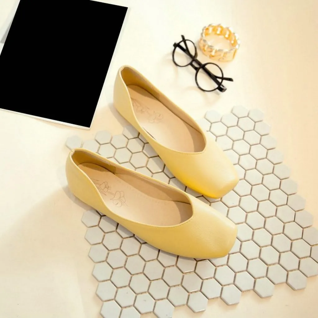 DINTAHA Square Toe Flats Closed Toe Ballet Flats Dressy Casual Slip On Ballerina Shoes